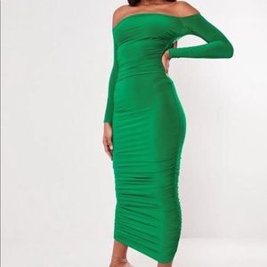 Green Bardot off the shoulder sexy dress